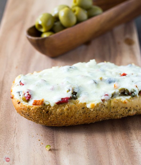 Cheesy Olive Salad French Bread Appetizer