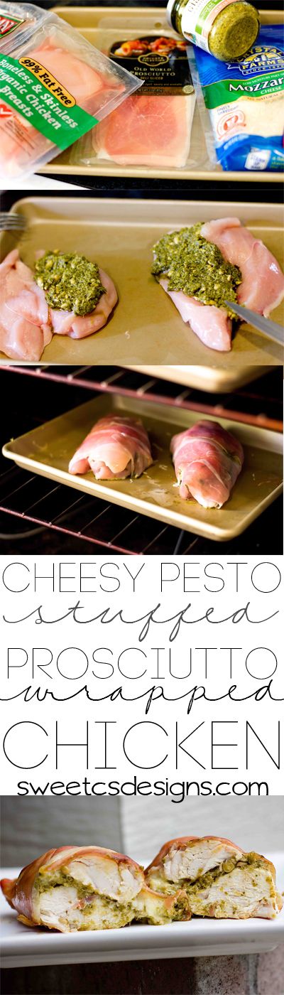 Cheesy Pesto Stuffed Prosciutto Wrapped Chicken