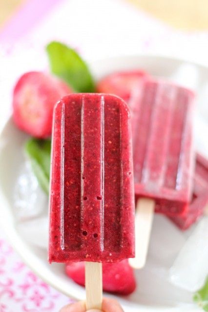 Chia strawberry, and raspberry mint popsicles