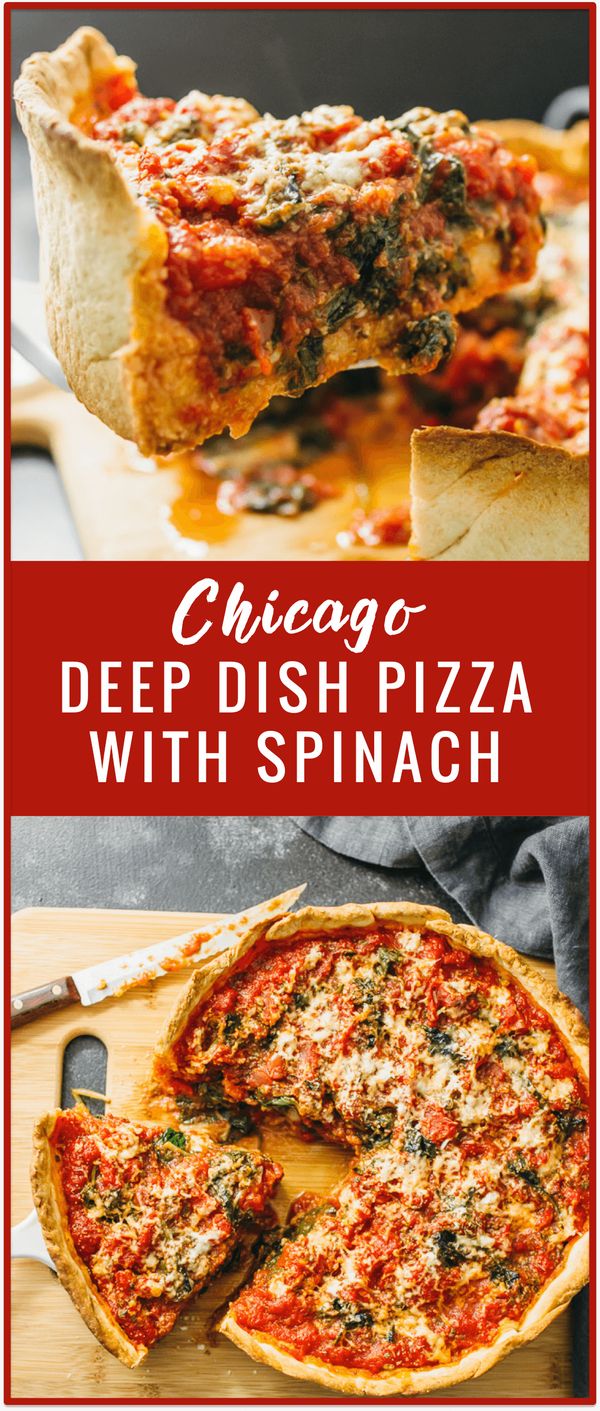 Chicago deep dish pizza with spinach