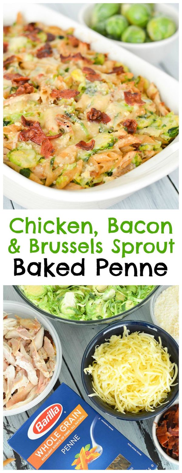 Chicken, Bacon and Brussels Sprout Baked Penne