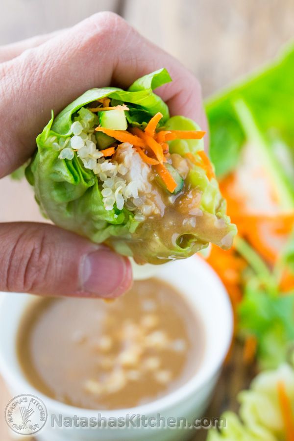 Chicken Quinoa Lettuce Wraps with Peanut Sauce