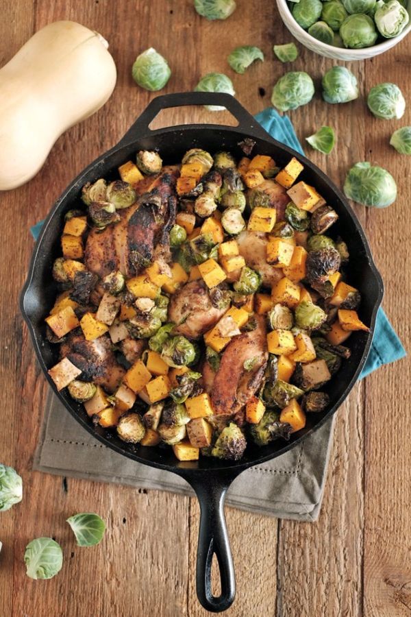 Chicken Skillet with Brussels and Squash Recipe (Paleo, Gluten-Free, Clean Eating, Dairy Free