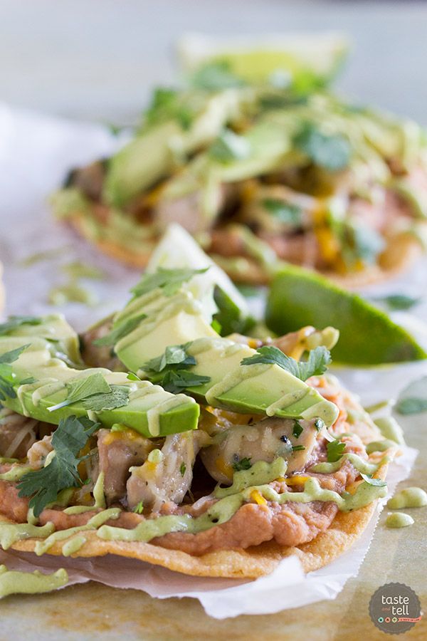 Chicken Tostadas with Poblano Cream Sauce