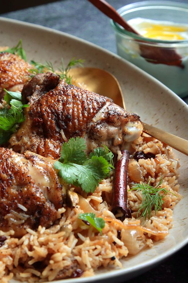 Chicken With Caramelized Onion and Cardamom Rice