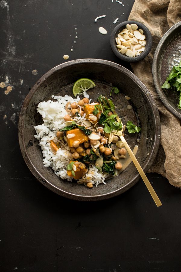 Chickpea and coconut korma curry with pumpkin