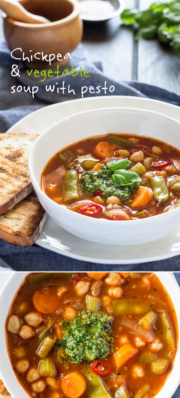 Chickpea and vegetable soup with pesto