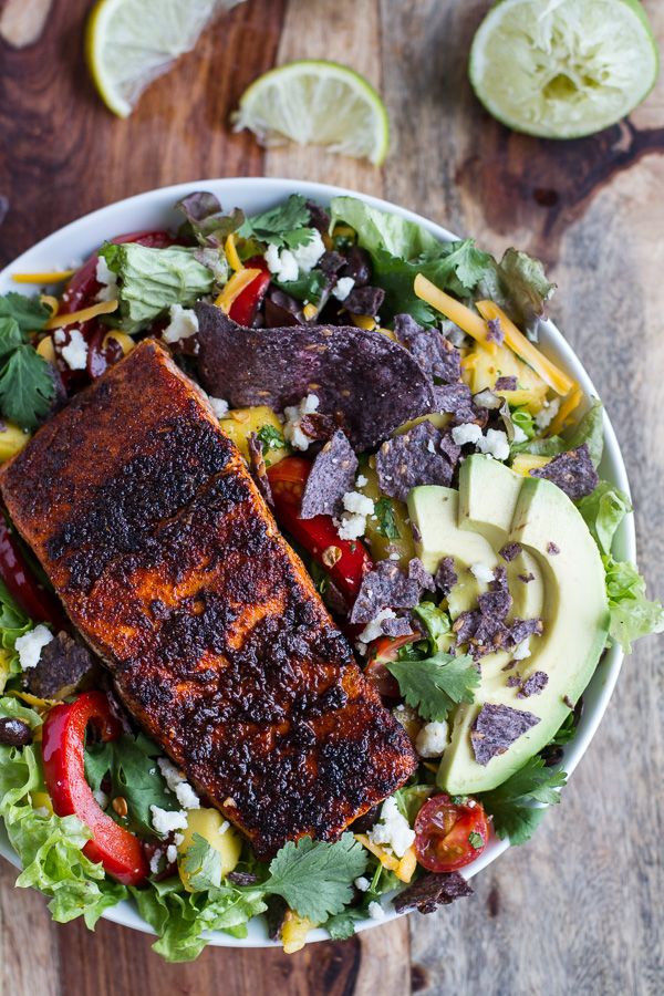 Chile Lime Salmon Fajita Salad with Cilantro Lime Vinaigrette