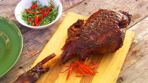 Chilli-glazed lamb ham