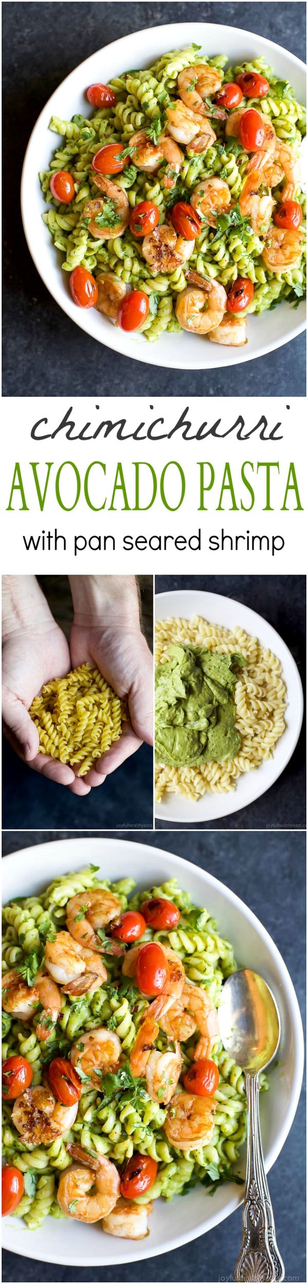 Chimichurri Avocado Pasta with Pan Seared Shrimp