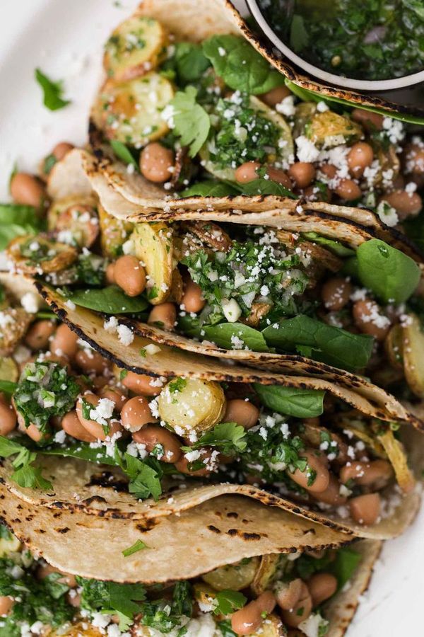 Chimichurri Potato Tacos with Pinto Beans