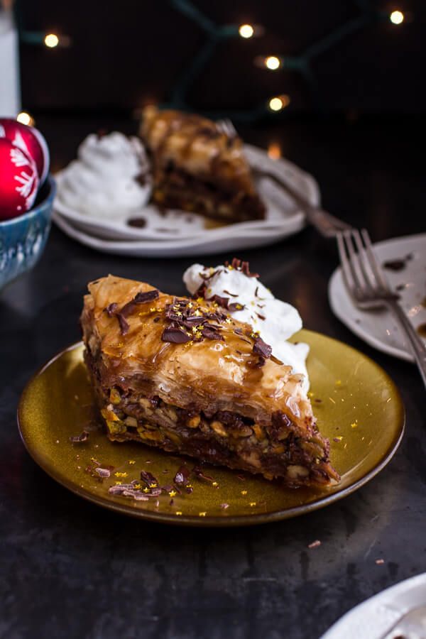 Chocolate “Candy Bar” Baklava with Butter Rum Sauce