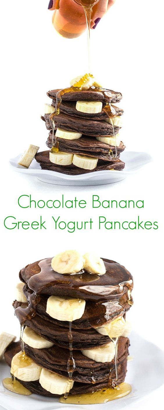 Chocolate Banana Greek Yogurt Pancakes