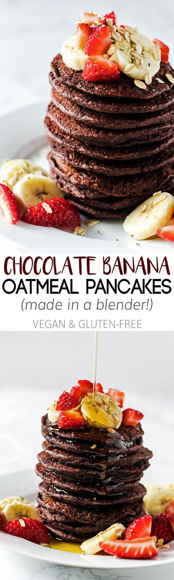 Chocolate Banana Oatmeal Pancakes (vegan & gluten-free