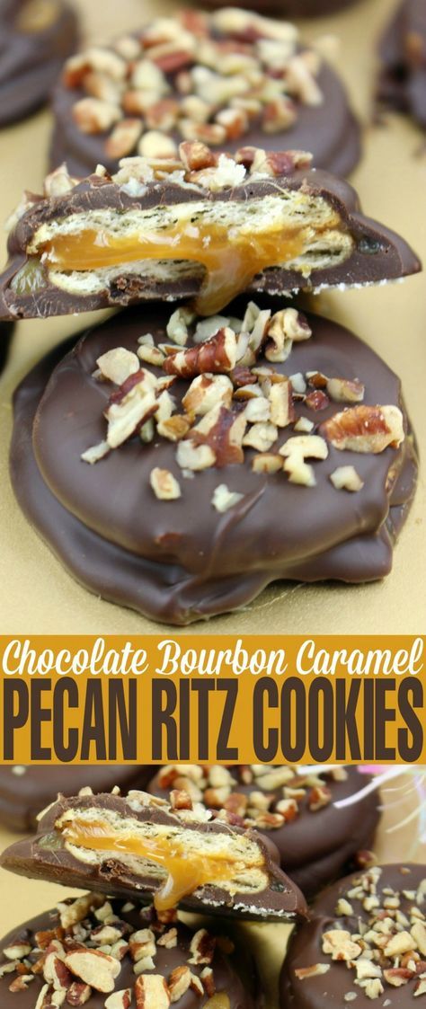 Chocolate Bourbon Caramel Pecan Ritz Cookies