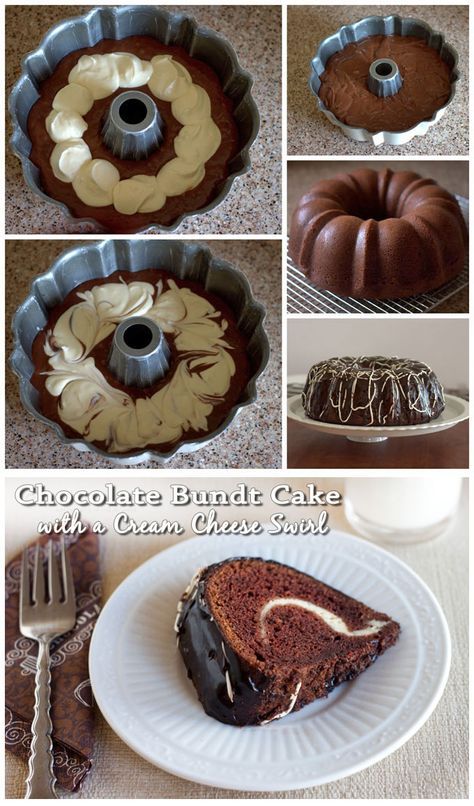 Chocolate Bundt Cake with a Cream Cheese Swirl