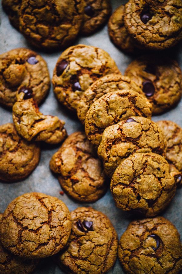 Chocolate Chip Cashew Butter Cookies with Turmeric, Teff, and Dried Apple (Vegan, Gluten Free