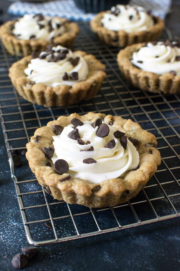 Chocolate Chip Cookie Tarts with Vanilla Buttercream Filling