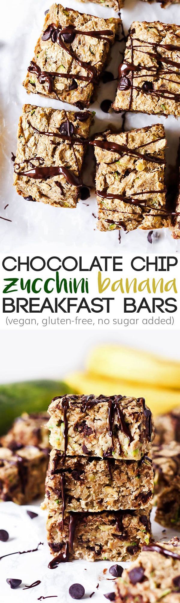 Chocolate Chip Zucchini Banana Breakfast Bars (vegan & gluten-free