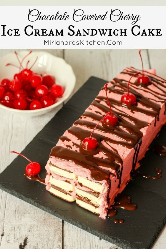 Chocolate Covered Cherry Ice Cream Sandwich Cake