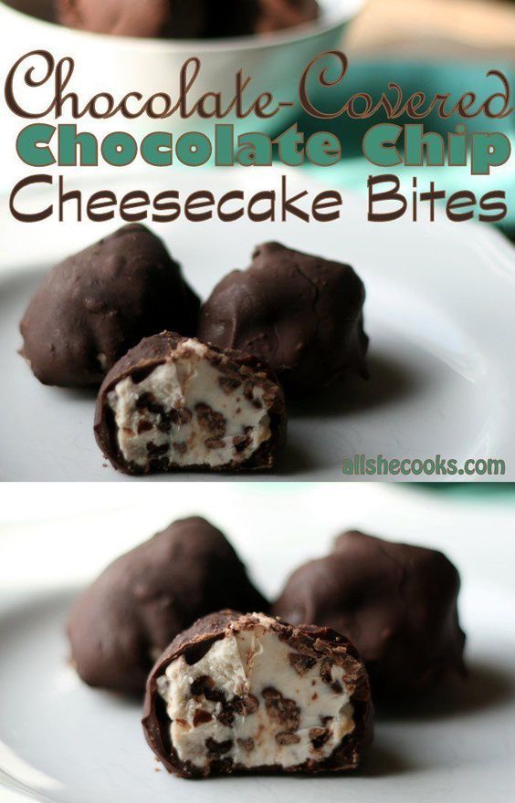 Chocolate-Covered Chocolate Chip Cheesecake Bites