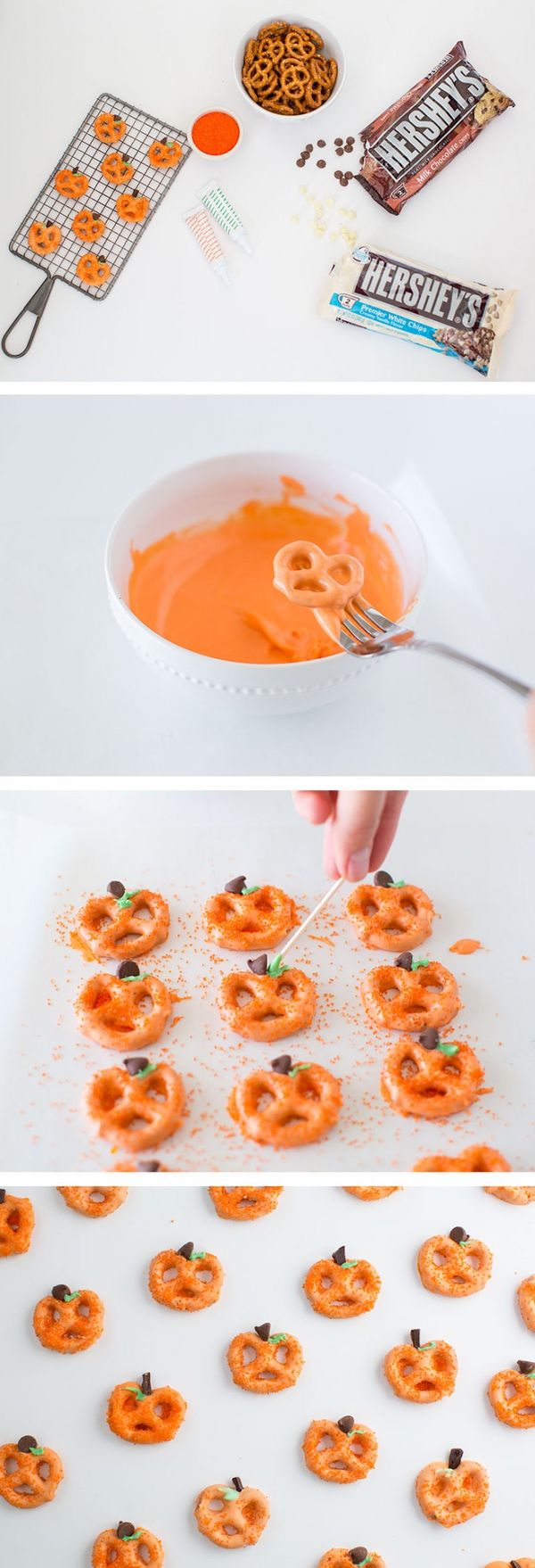 Chocolate covered pretzel pumpkins