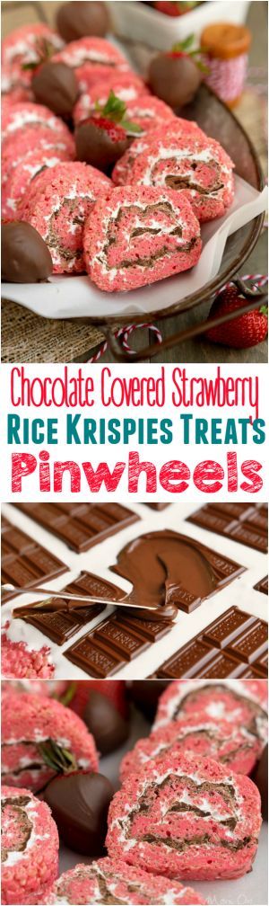 Chocolate Covered Strawberry Rice Krispies Treats Pinwheels