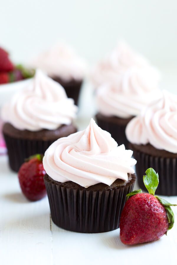 Chocolate Cupcakes with Strawberry Marshmallow Frosting