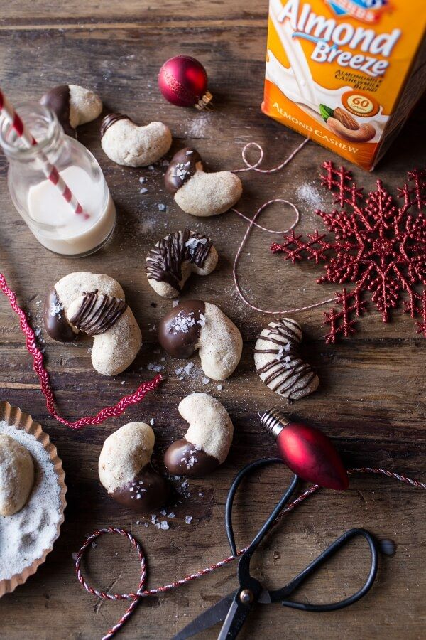 Chocolate Dipped Vanilla Bean Cashew Crescent Cookies