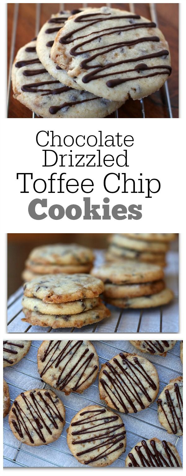 Chocolate Drizzled Toffee- Chocolate Chip Cookies