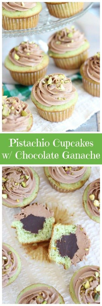 Chocolate Ganache Pistachio Cupcakes with Chocolate Cream Cheese Frosting