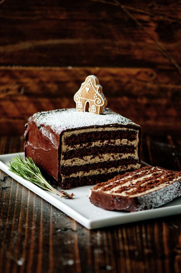 Chocolate Gingerbread Cake with Gingerbread Italian Frosting