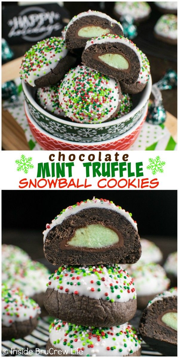 Chocolate Mint Truffle Snowball Cookies