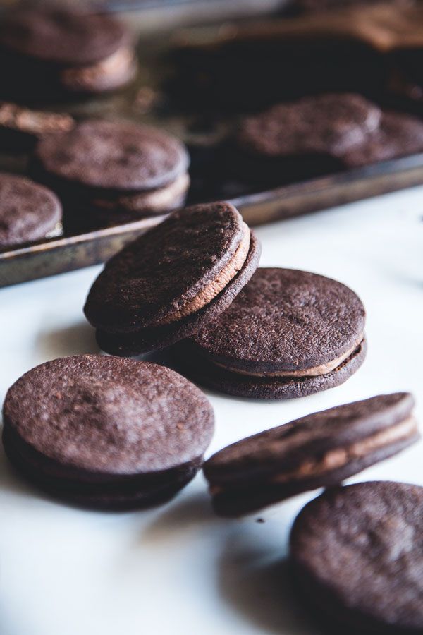 Chocolate Sandwich Cookies with Whipped Bourbon Ganache