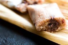 Chocolate tamales with pecans and dried cherries