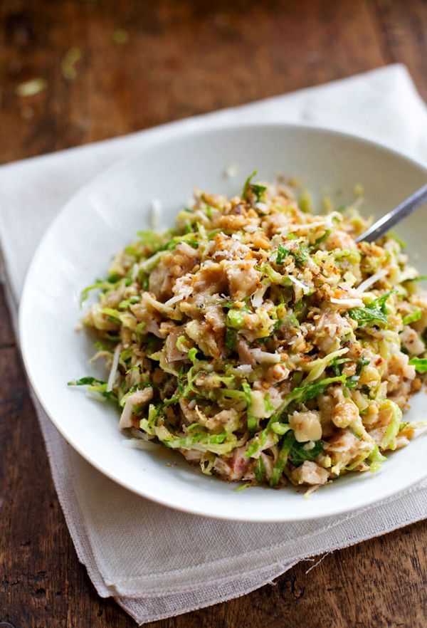 Chopped Brussels Sprout Salad with Chicken and Walnuts