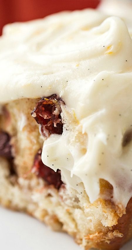 Christmas Morning Cinnamon Rolls with Cranberries and Rich Orange-Vanilla Bean Frosting