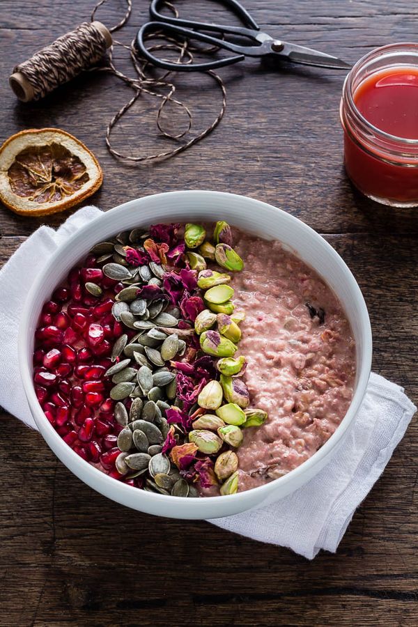 Christmasy Overnight Blood Orange Bircher Muesli (Vegan