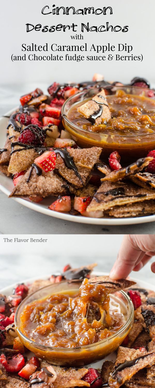 Cinnamon Dessert Nachos with Salted Caramel Apple Dip