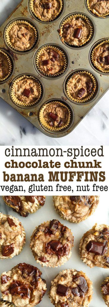 Cinnamon-Spiced Chocolate Chunk Banana Muffins (vegan