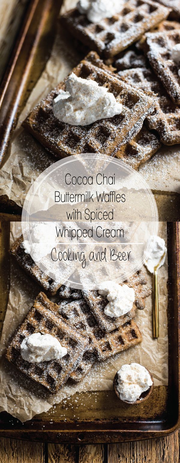 Cocoa Chai Buttermilk Waffles with Spiced Whipped Cream