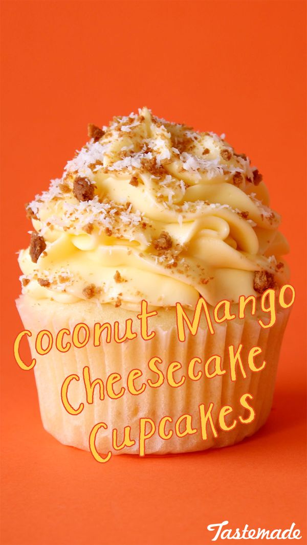 Coconut mango cheesecake cupcakes