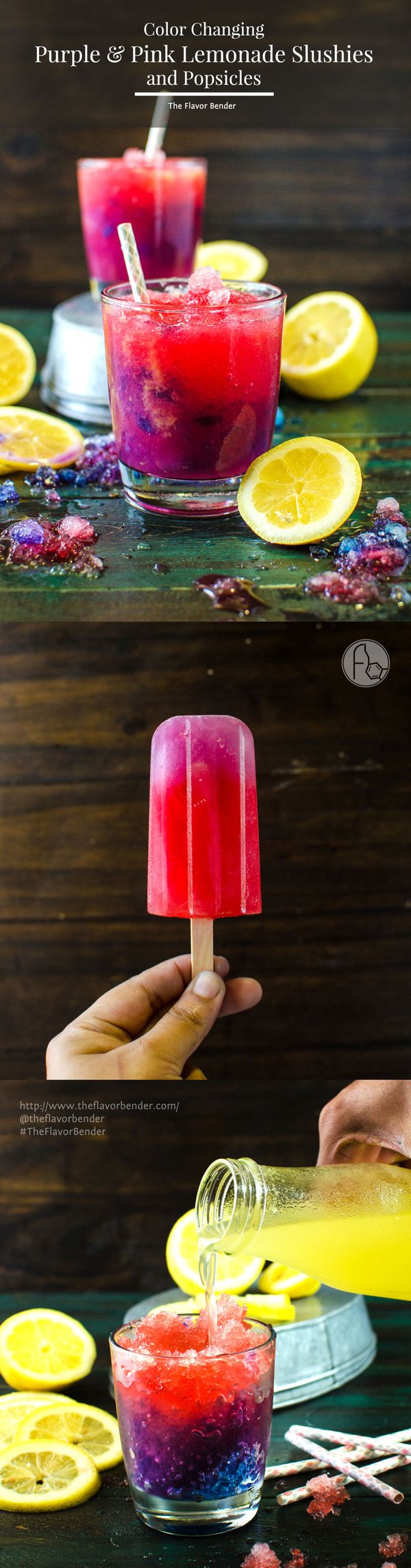 Color changing Purple and Pink Lemonade Slushies and Popsicles