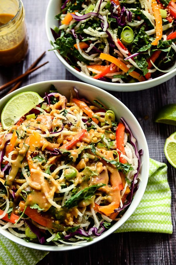 Colorful Jicama Noodle Salad with Creamy Tahini-Ginger Dressing