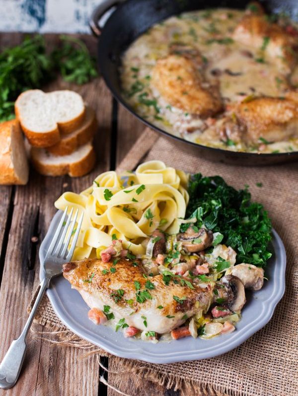 Coq au Riesling with Pappardelle and Green