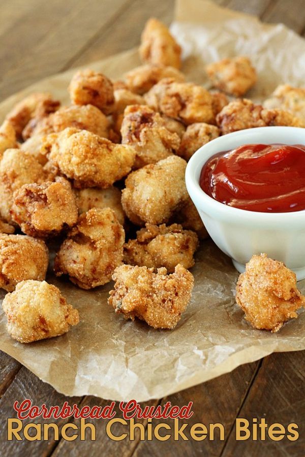 Cornbread Crusted Ranch Chicken Bites