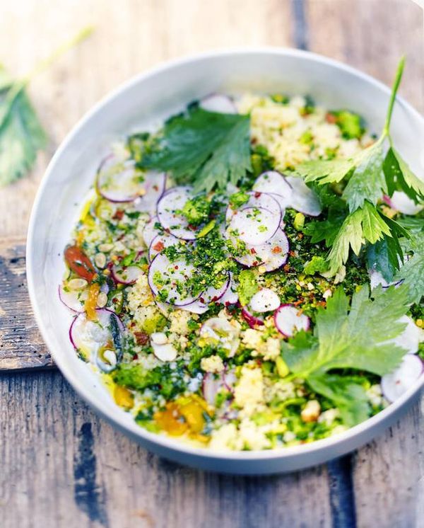 Couscous végétal, gremolata, persil, amandes et graines