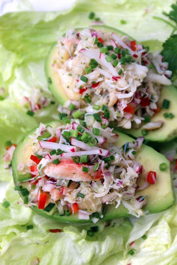 Crab salad stuffed avocados