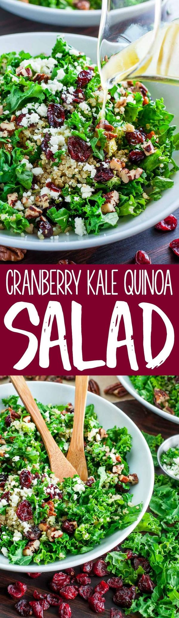 Cranberry Kale Quinoa Salad with Candied Pecans and Feta