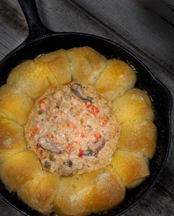 Crawfish Dip in a French Bread Skillet